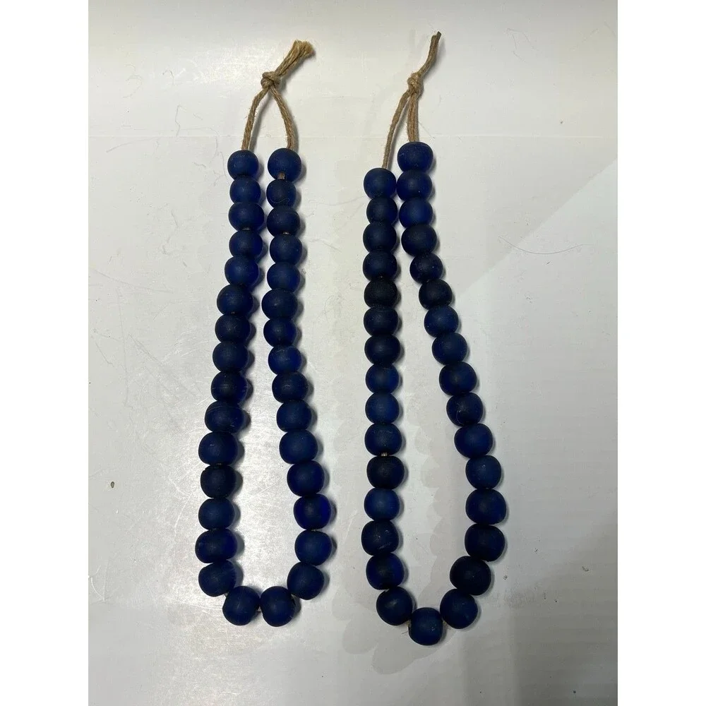 Pottery Barn Blue Wooden Bead Garland Set of 2 Farmhouse Coastal Decor 12